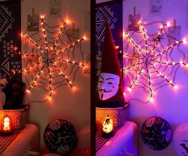 Halloween-lys edderkoppnett lys stropp edderkopp Orange