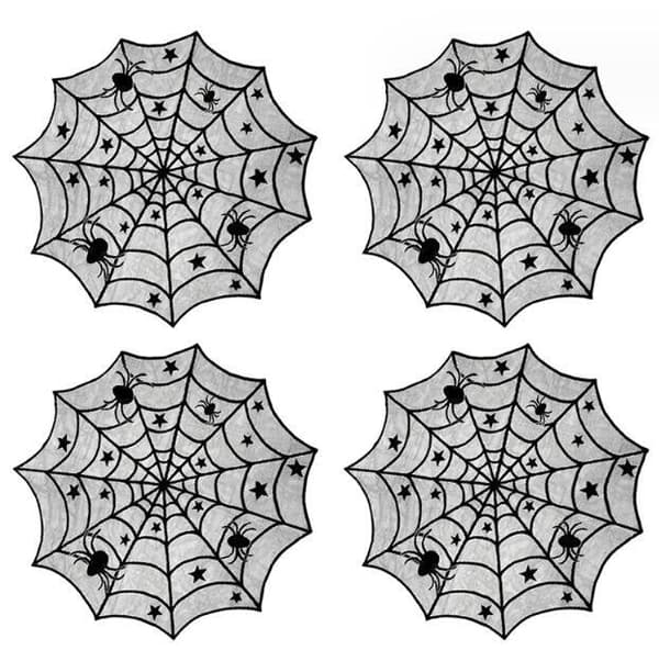Halloween Sort Borddug Dekorationssæt med Sort Spindelvæv Five-Piece