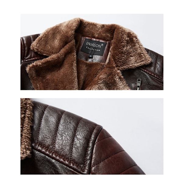 Herrar Basic Motorcykeljacka med Fickor Fleecefodrad Konstläderjacka Jujube 3XL