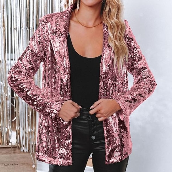 Dame Blazer Letvægts Lange Ærmer Enkelt Knappen Slank Blazer Pink L