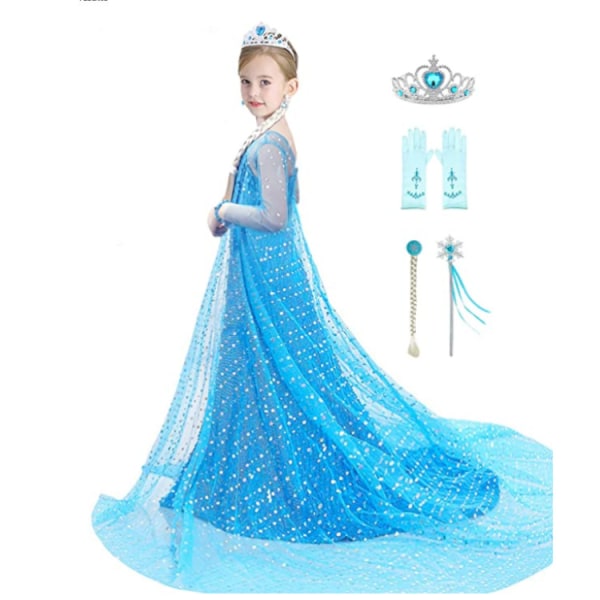 Girl's Snow Queen kostym Princess Sequin Dress Up med tillbehör Blue 110