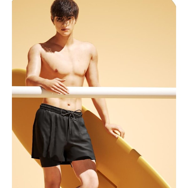 2-in-1 Miesten Uimahousut Black 2XL
