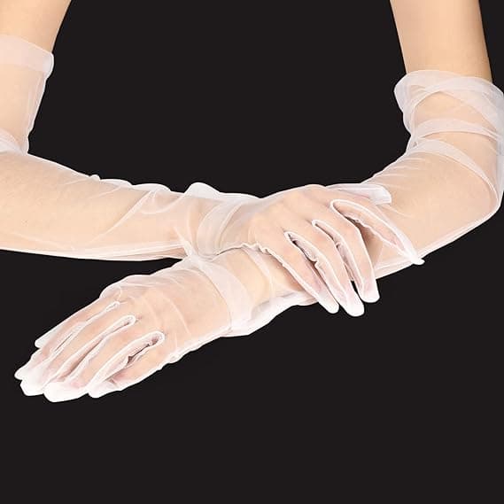 Lange Handsker til Kvinder Mesh Tulle Handsker White
