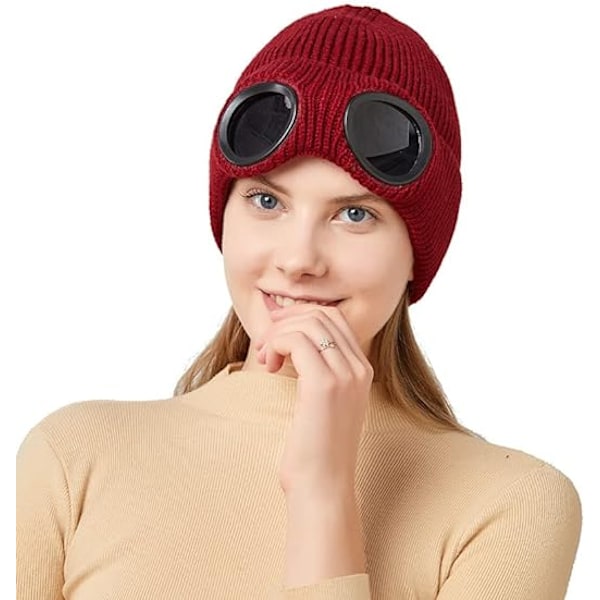 Aviator Solbriller Strikket Hat Koldbeskyttende Varmt Hat Red