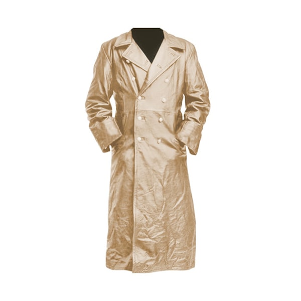 Herrar Läder Trenchcoat Full Längd Vintage Konstläderjacka Gold 3XL