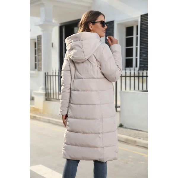 Varm Tyk Parka Jakke til Kvinder - Vinterdunjakke med Hue Khaki XL