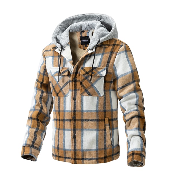 Herrar Bomullsrutig Skjorta Jacka Fleecefodrad Flanellskjorta Sherpa Knappjackor Style3 XL