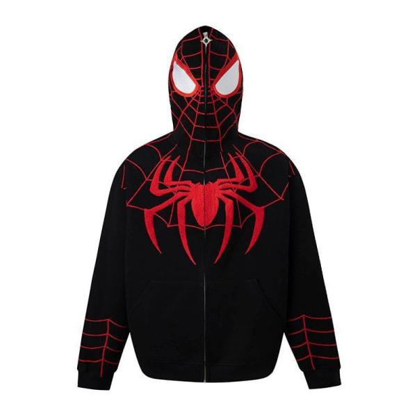 Män Spider Graphic Full Zip Up Huvtröja Långärmad tröja black 3XL