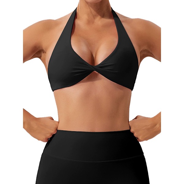 Tränings-BH för kvinnor, rygglös halter-bh för fitness Black XL