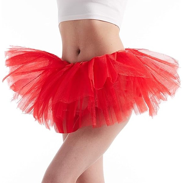 Tutuskjort för Kvinnor och Tonåringar - Klassisk Elastisk 5-Lagrad Tyll Ballettskjort Red