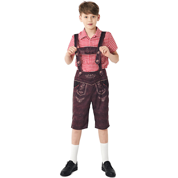 Barn Oktoberfestdräkt Pojkar Bayeriska Lederhosen Dräkt Red M