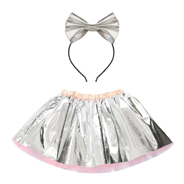 Piger Skinnende Metallic Dance Mini Skort Med Hårbånd Silver S