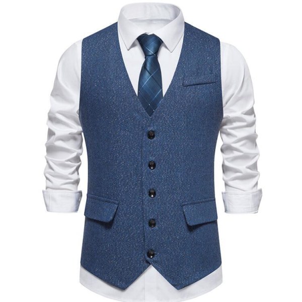 Herre Singelbrystet Slank Pasform Suit Vest Blue S