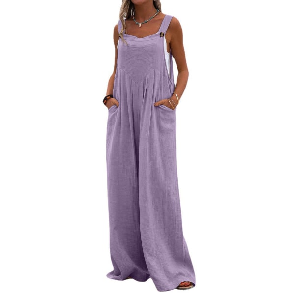 Overaller för kvinnor Loose Fit Summer Wide Leg Jumpsuits Purple XL