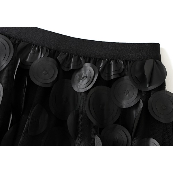 Dame Tyll Midi Skjørt 3D Polkadot Mesh Skjørt A-Linje Black