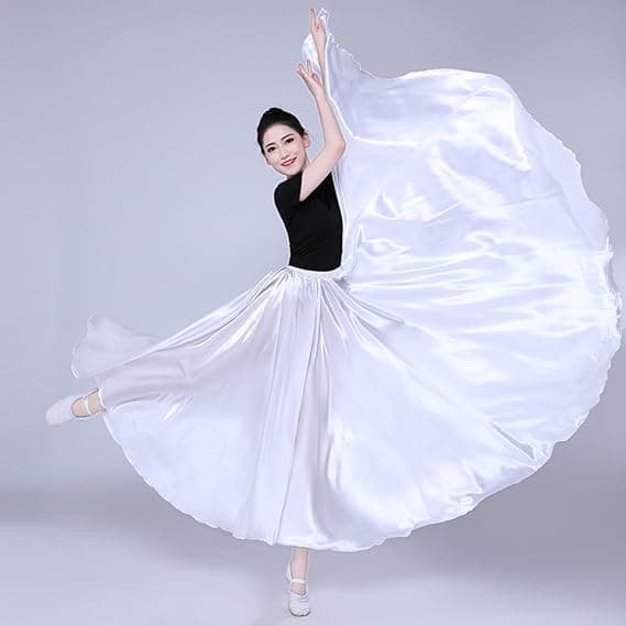 Dam Satin Full Cirkel Ankellång Swing Lång Kjol Magdansdräkt White 75cm