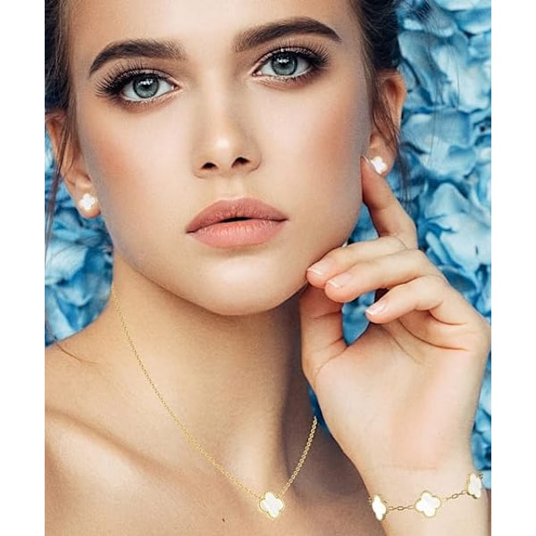 Kvinnors legering elektroplåt Lucky Clover halsband White