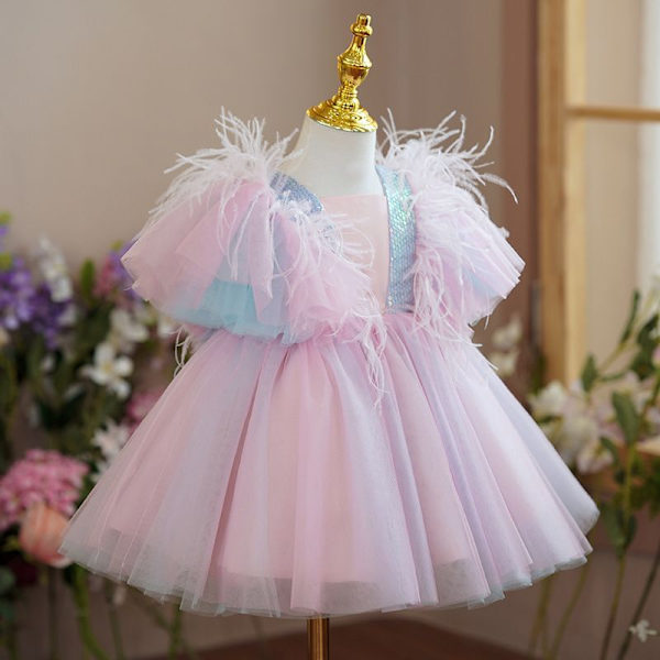 Ruffles-vauvatyömekot tytöille lapsille, helmiä, elegantti prinsessamekko 80