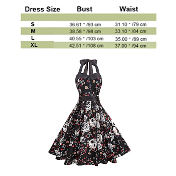 Retro Polka Dot SkullDress för Halloween för kvinnor S
