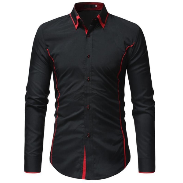Casual Slim Fit Långärmad Skjorta för män black red L