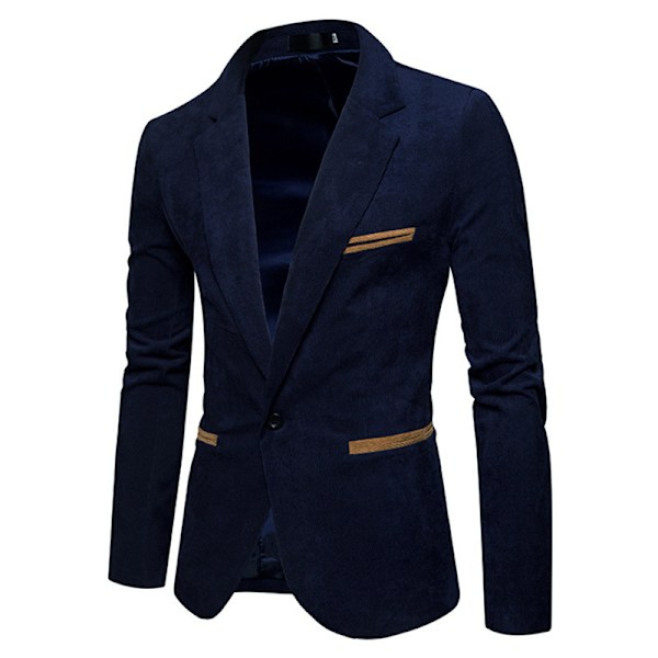 Miesten rento samettitakki, klassinen istuvuus Navy Blue M