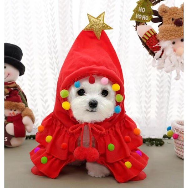 Julehunde Tøj Poncho Kappe Sjal Red M