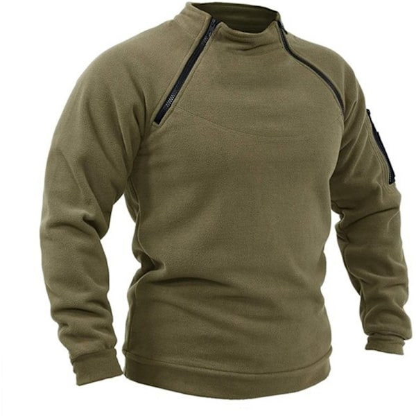 Herrar Quarter Zip Fleecefodrad Stå-upp Krage Tröja Army Green XL