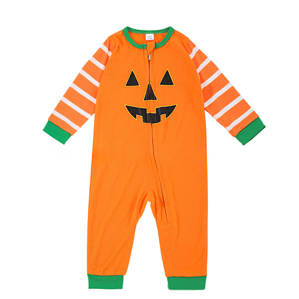 Familjematchande Pyjamas med Långärmad Pumpaprint för Halloween WOMEN M
