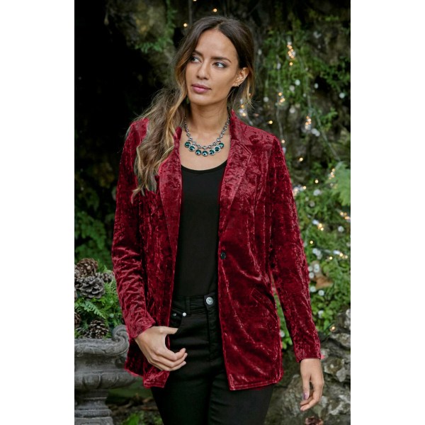 Dame Lapel En-knaps Blazer i Blød Fløjl Red S