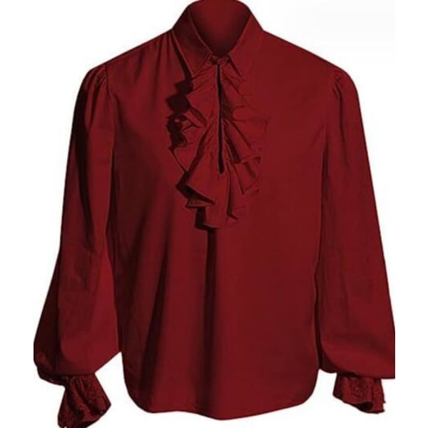 Herrar Victorian Ruffled Långärmad Skjorta Red L