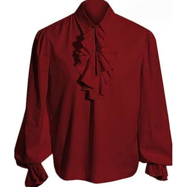 Herrar Victorian Ruffled Långärmad Skjorta Red M