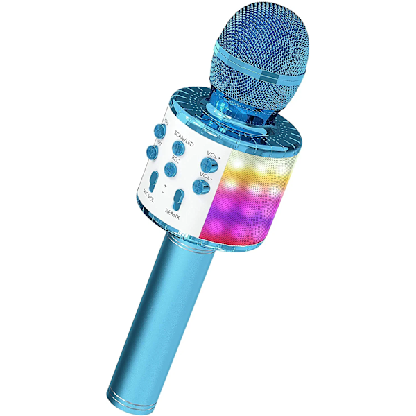 Trådlös Bluetooth karaokemikrofon med LED-lampor Blue