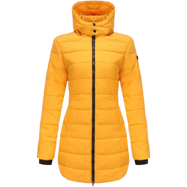 Naisten Huppuinen Kevyt Lämmin Thermolite Pitkä Puffer Takki Yellow XXXL