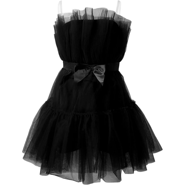 Korte, puffy ballkjole for kvinner, stroppeløs, mesh, bursdagskjole Black S
