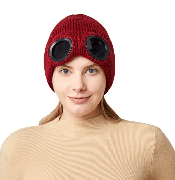 Unisex Goggle Stickad Mössa Vindtät Cap wine red
