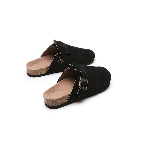 Mules för Kvinnor, Platta Skor, Bekväma Rundtåade Loafers utan Hälkappa black 36