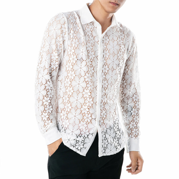 Sexiga blommiga spetsskjortor för män White S