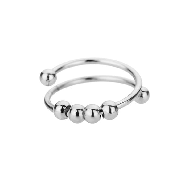 Justerbar Fidget Ring til Kvinder Rustfrit Stål Fingerring Tilbehør Roterende Perler Massage Stresslindring Silver