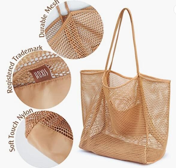 Mesh Beach Tote Damaxelhandväska khaki