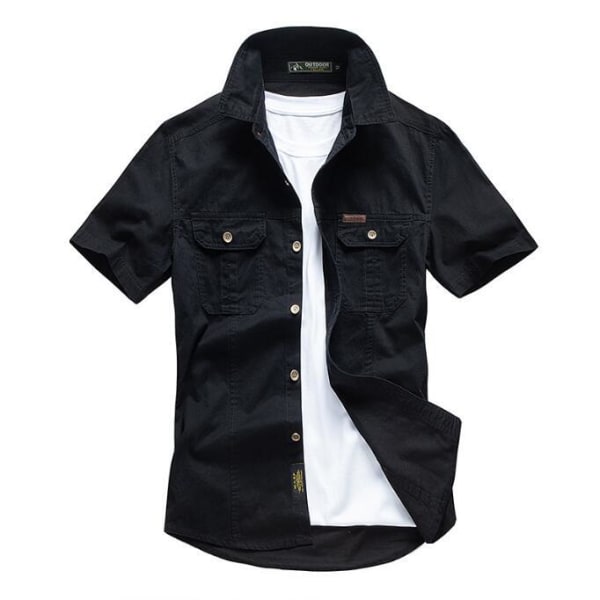 Kortärmad enfärgad arbetsskjorta för män black 3XL