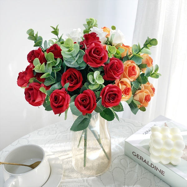 Simulering Rose 5 Branch Artificiell Rose Flower White
