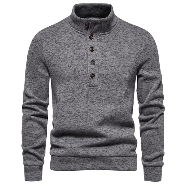 Herrar Turtleneck Knapp-Ner Långstickad Tröja Dark Gray S