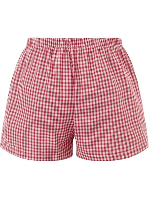 Dame Lounge Shorts Bløde Elastiske Lavtaljede Ternet Print Pyjamas Shorts Pink XS