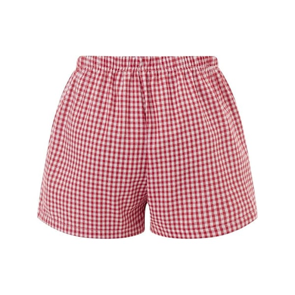 Mjuka, elastiska damshorts med låg midja och rutigt tryck Green XS