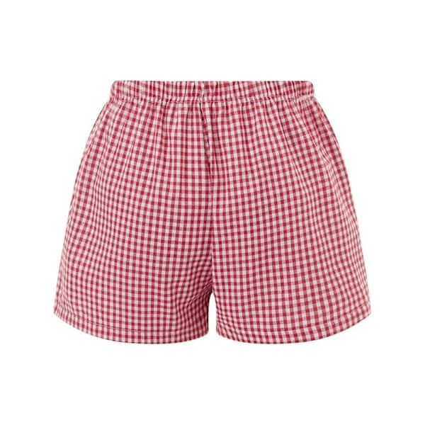 Mjuka, elastiska damshorts med låg midja och rutigt tryck Pink M