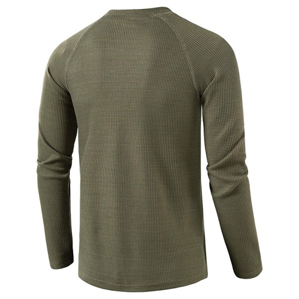 Mænds Ensfarvet Trøje med Lange Ærmer og Knapper Army Green XL