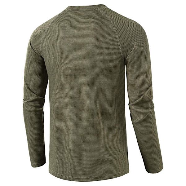 Miesten Yksivärinen Pitkähihainen Napitettava Pusero Army Green M