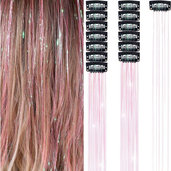 Clip in Hair Tinsel Extensions Kit för Halloween Cosplay Party Pink