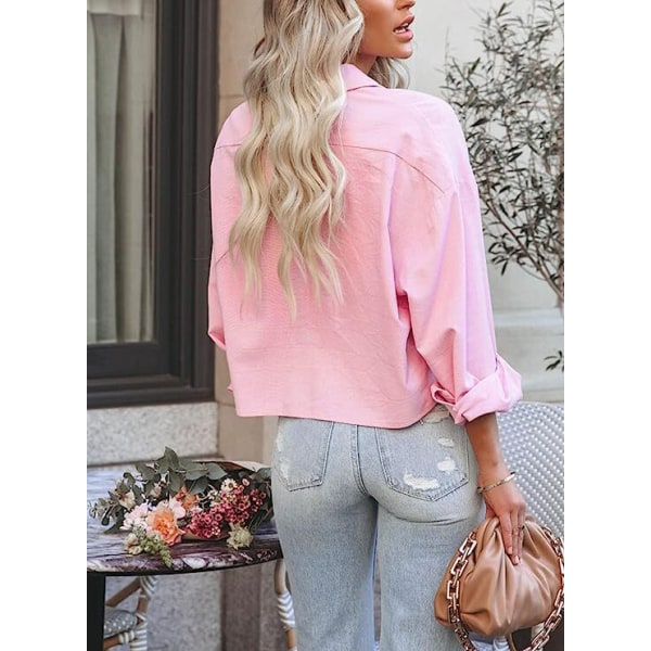 Kvinnors skjortor med knapp ner bomull Pink XL