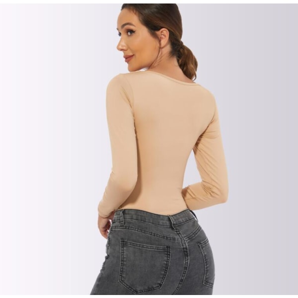 Slimmad långärmad jumpsuit för kvinnor med rund hals Almond 3XL